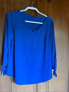 Talbots Cobalt Blue V-Neck Tie-Sleeve Blouse
